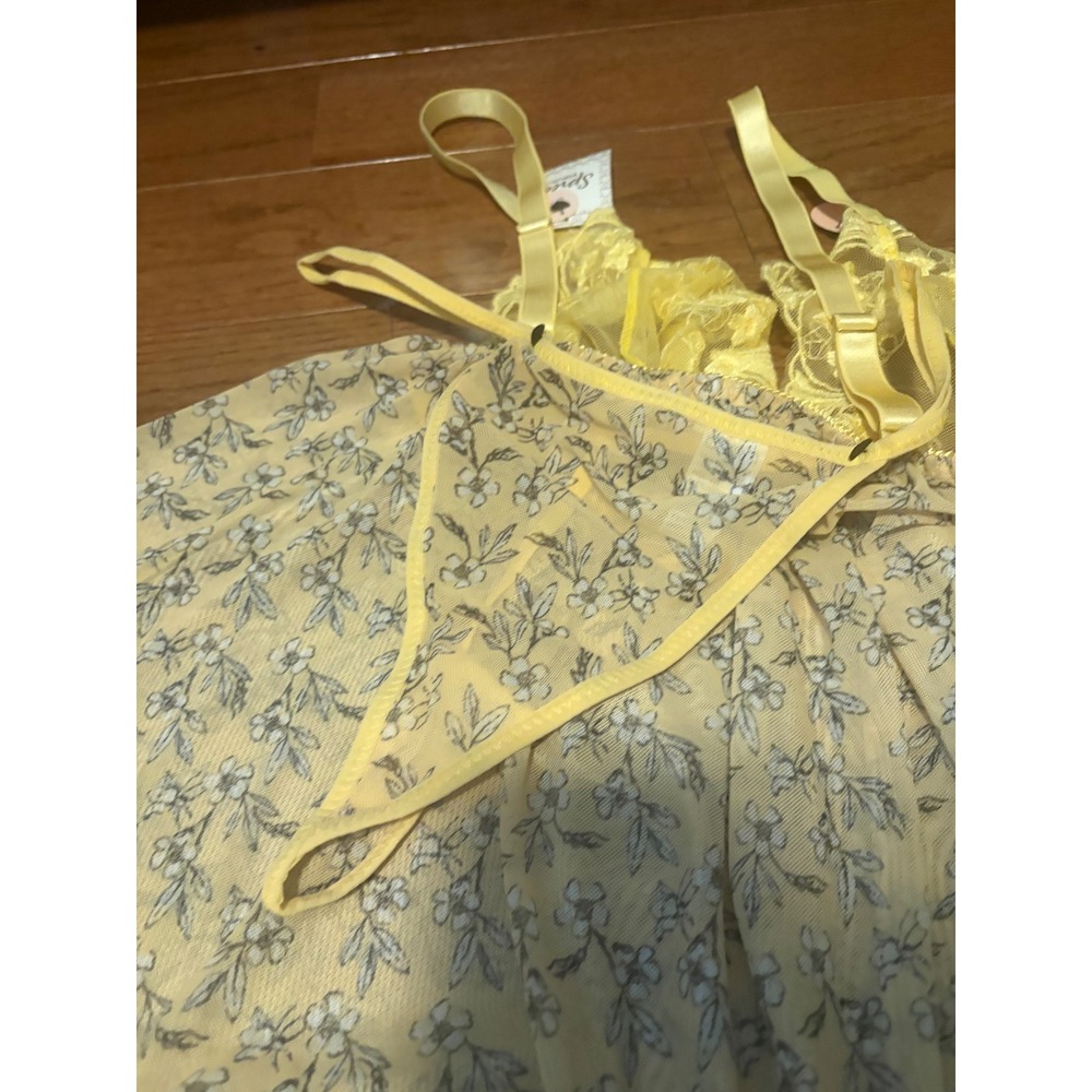 Spree Intimates Babydoll Floral Yellow Lace Sequin Lingerie Set 2X NWT Coquette - Picture 5 of 8